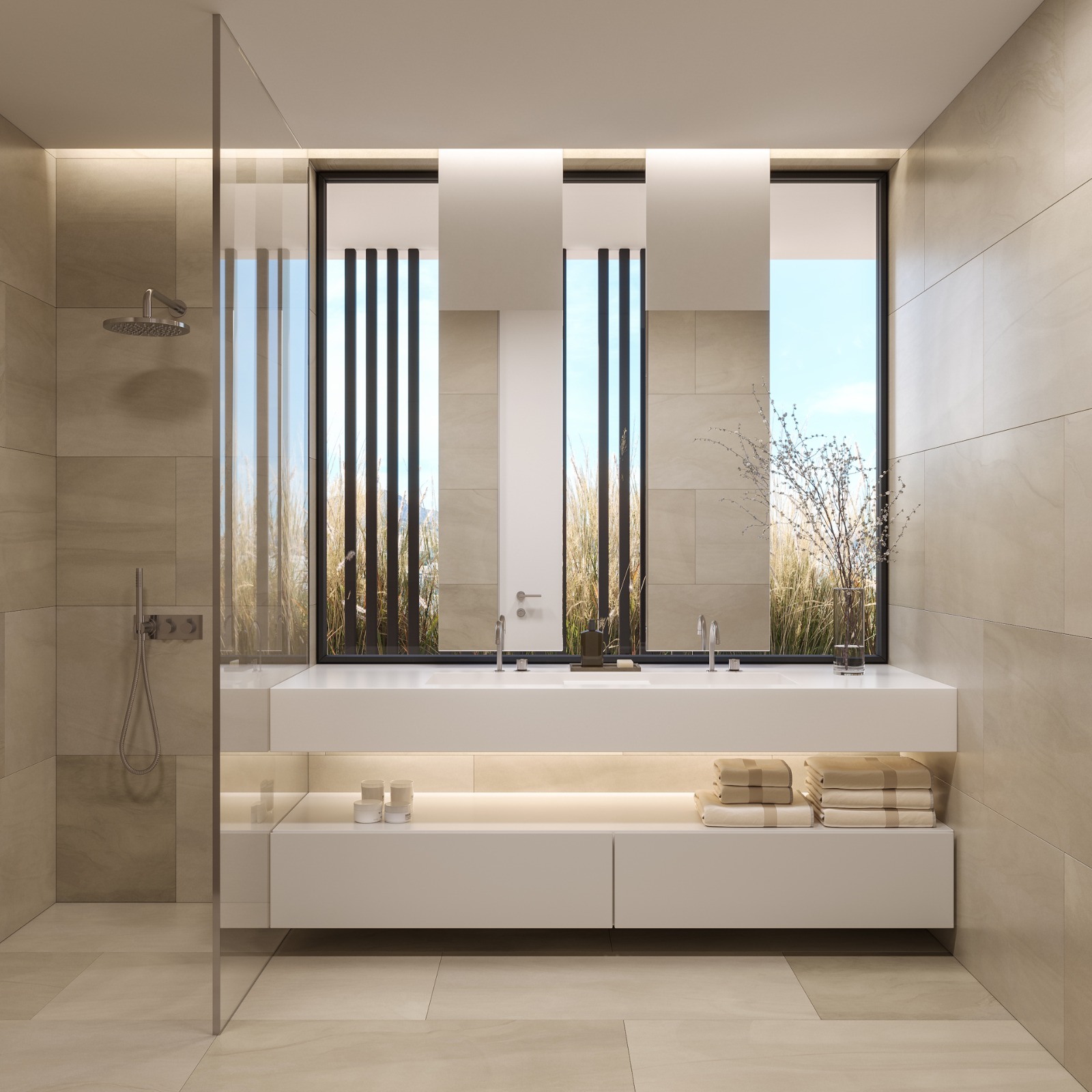 Luxury bathroom with stone cladding — Faidras Residences